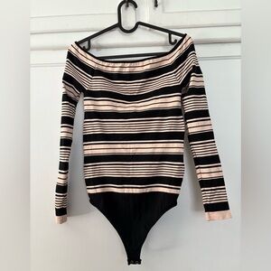 Bebe Off the shoulder tank bodysuit in Black and Cream size medium